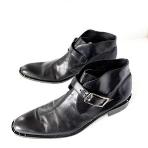 Vintage Kenneth Cole Monk Strap Studded Black Leather Ankle Boots Size 11.5